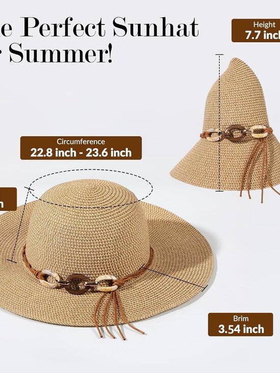Women\'s Beach Sun Straw HatsUPF 50+ UV Sun Protection Wide Brim Khaki & Beige